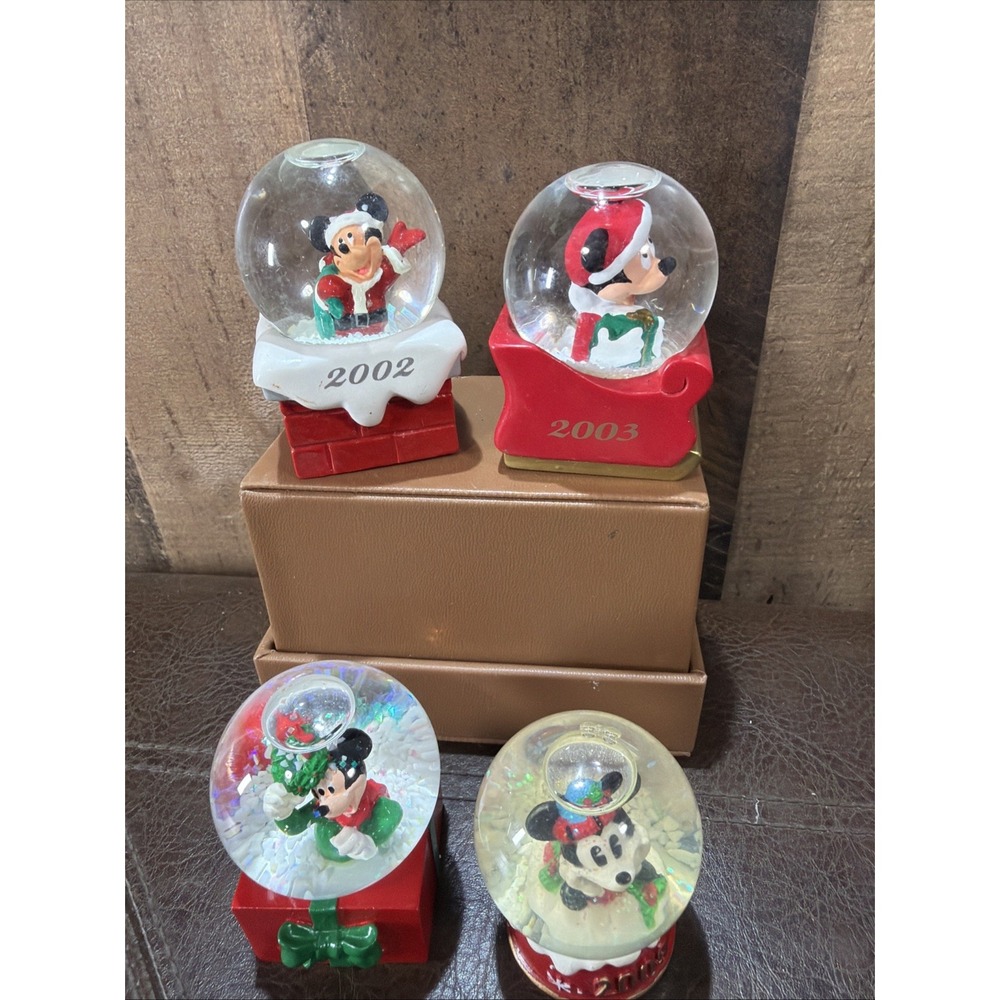 Lot of 4 Vintage Disney JCPenney Mickey Mouse Christmas Miniature Snow Globes